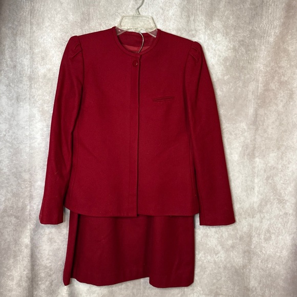 VTG 90s Sasson Wool Blend 2 Piece Business Suit Skirt Women's‎ Size 10 Cranberry - Picture 1 of 8